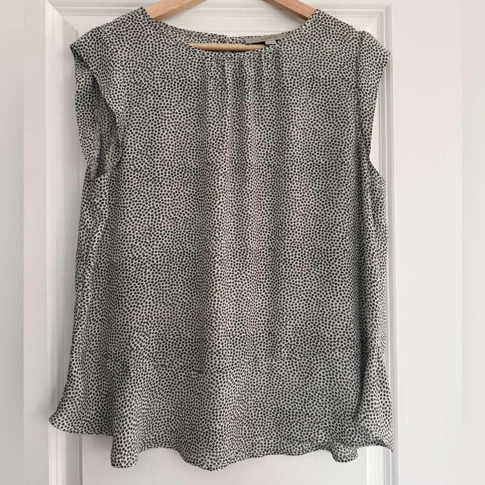 LOFT Black and White Flower Patterned Peplum Blouse